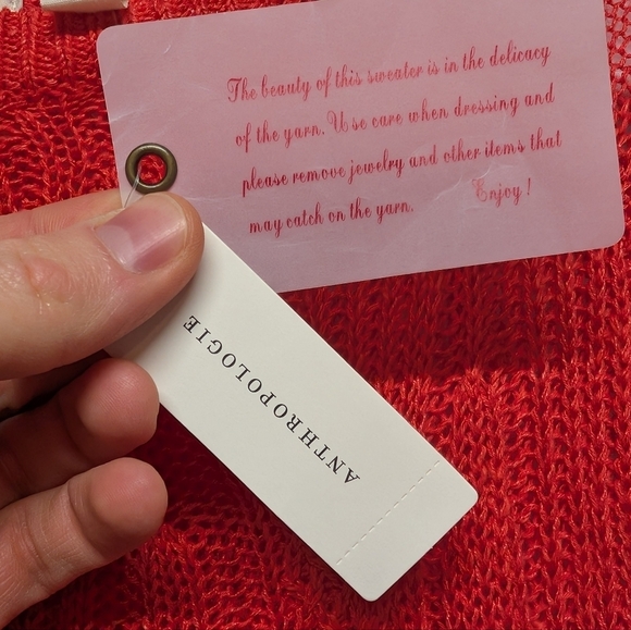 Rosie Neim Rosie Neira Anthropologie (Small) Red Knit Linen Blend Sweater NWT - Picture 3 of 8